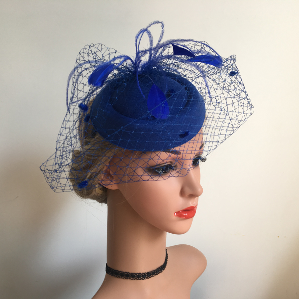 Liuliuliu Women Fashion Mesh Ribbons Feathers Headband Cocktail Tea Party Hat Headwear Bridal Dinner Hat 