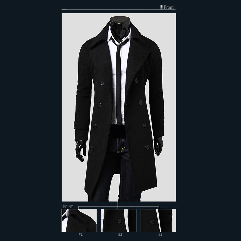 Winter Wool Jacket Men's Coat Warm Solid Jacket Double Breasted Business Casual Overcoat long cotton collar trench coat
