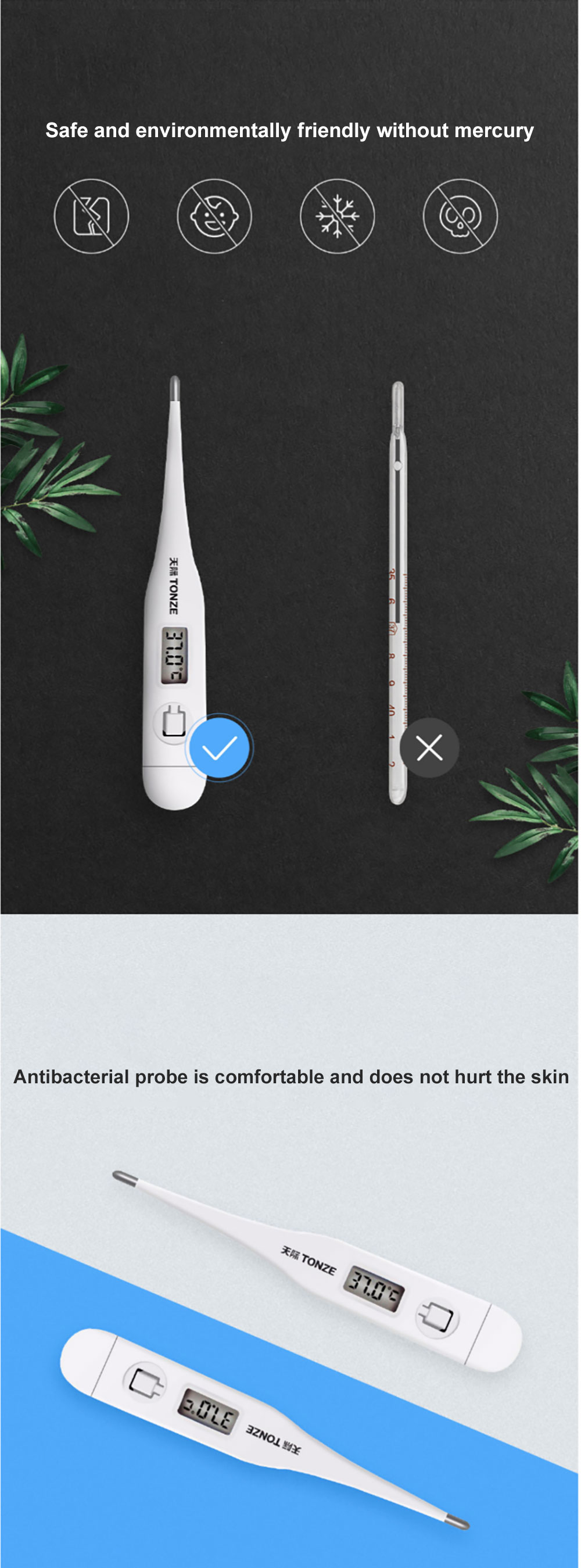 Digital Body Thermometer Armpit Oral Temperature Meter With Fever Alarm