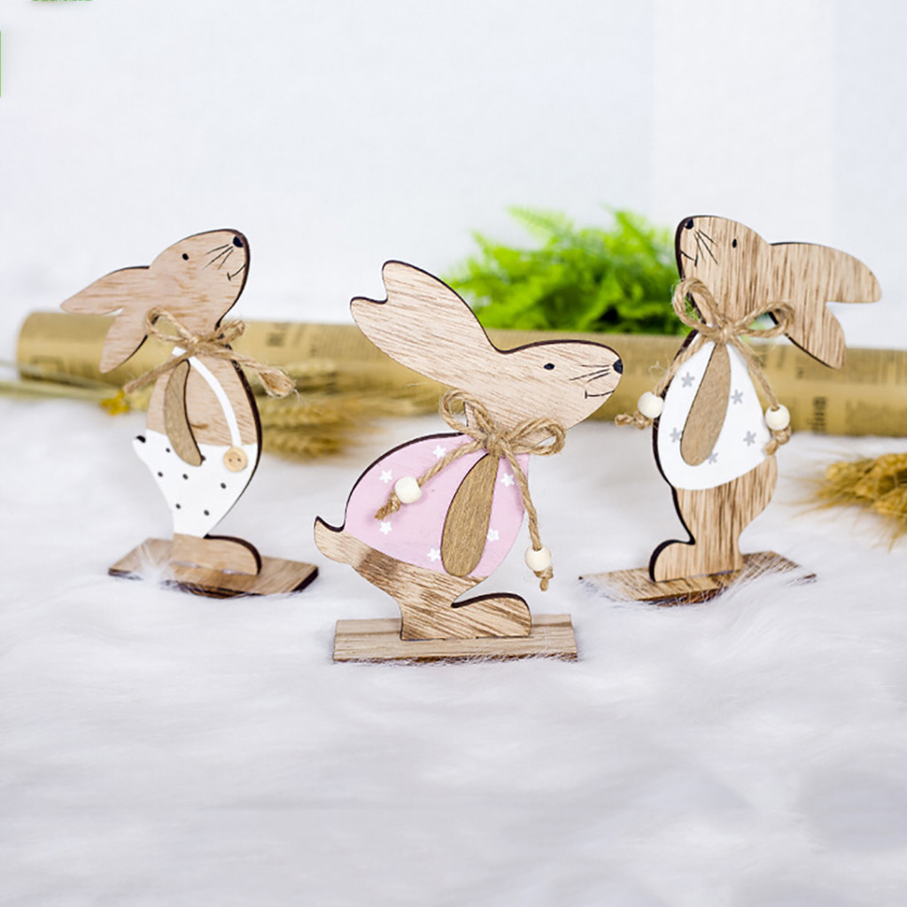 HNQH Easter Decorations Wooden Bunny Hanging Bunny Ornaments Cute Rabbit Hanging Pendants Tags Wooden Crafts Toys