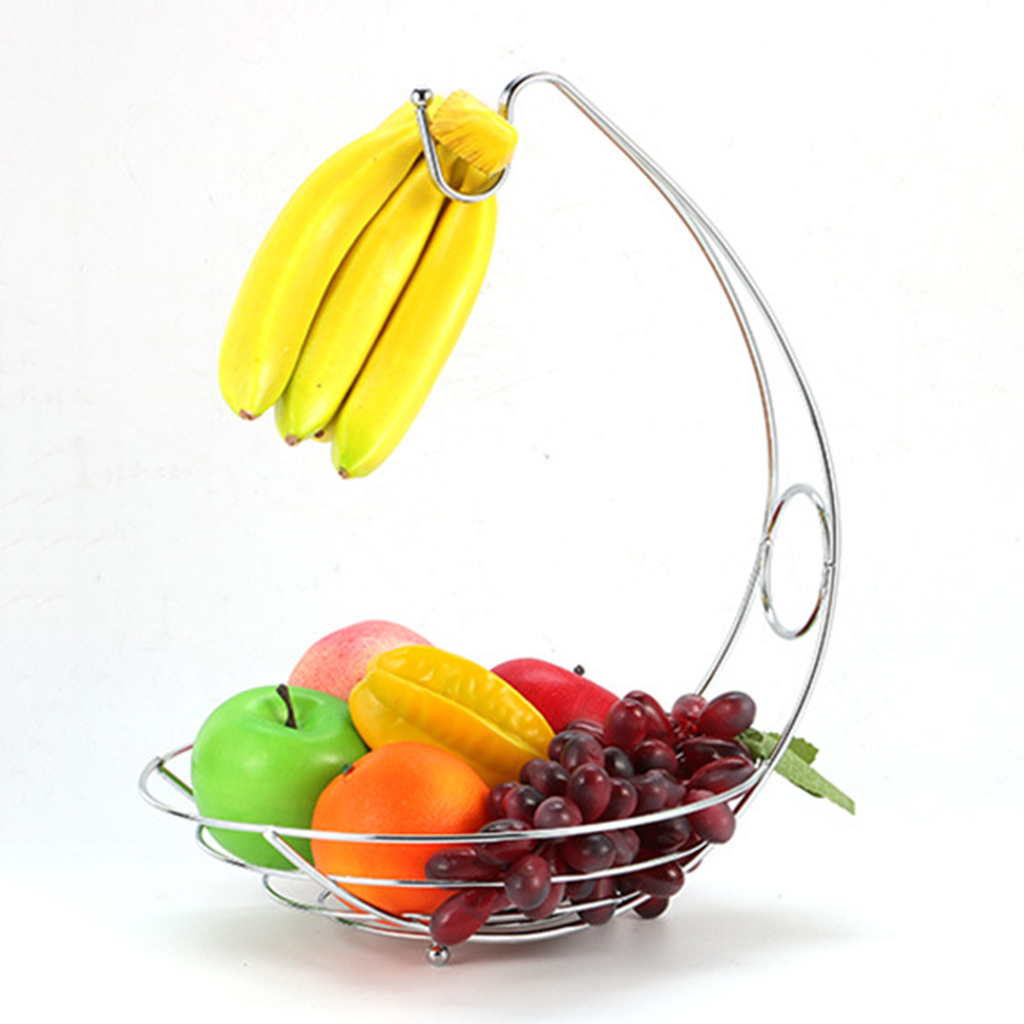 Prettyia Wire Fruit Tree Bowl with Banana Hanger Stainless Steel