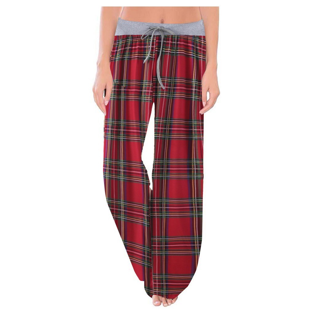 Womens Vintage Leopard//Plaid//Floral Print Drawstring Palazzo Pants Stretch Wide Leg Lounge Pants Pajama Pants