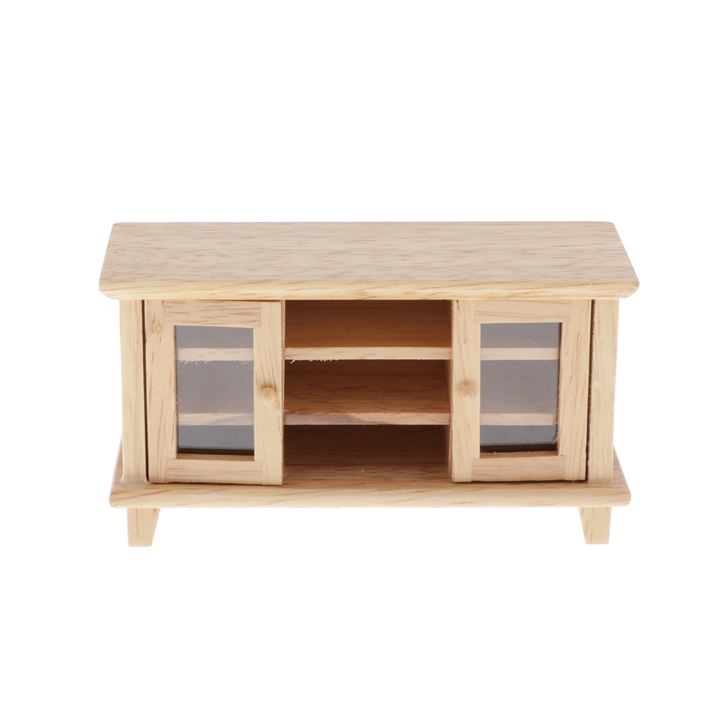 Handcrafts Collectibles European Style SM SunniMix 1:12 Dollhouse Furniture Brown Wooden TV Cabinet for Living Room Decoration