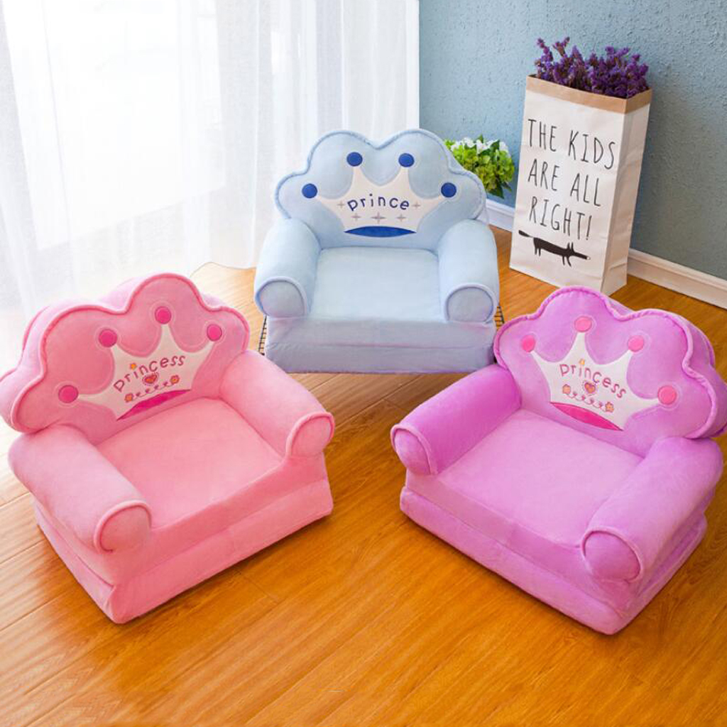 Mini Cartoon Kids Fold Sofa Cover Washable Chair Seat Slipcover Crown_2 