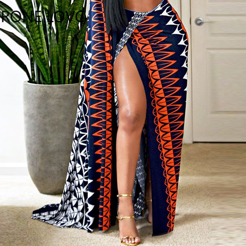 Women Colorblock Cloak Design Cutout High Slit Maxi Dress