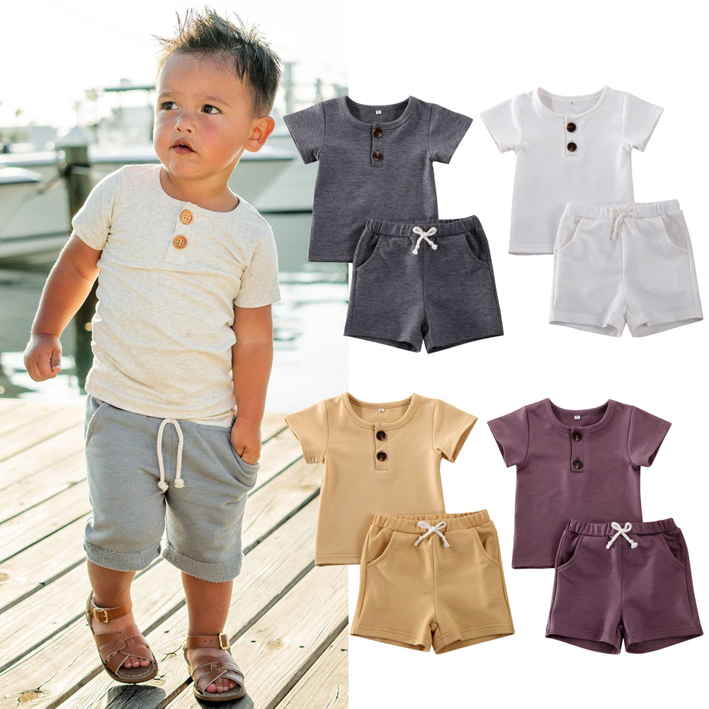Drawstring Shorts Casual Summer Clothes Set 2Pcs/Set Newborn Baby Girls Boys Short Sleeve T-Shirt Top