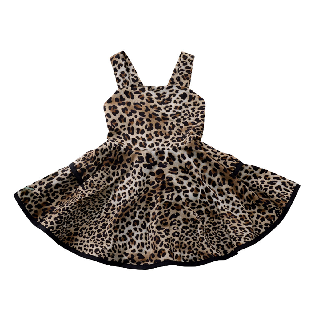 Toddler Infant Kids Baby Girls Summer Strap Ruffles Leopard Print Princess Dress