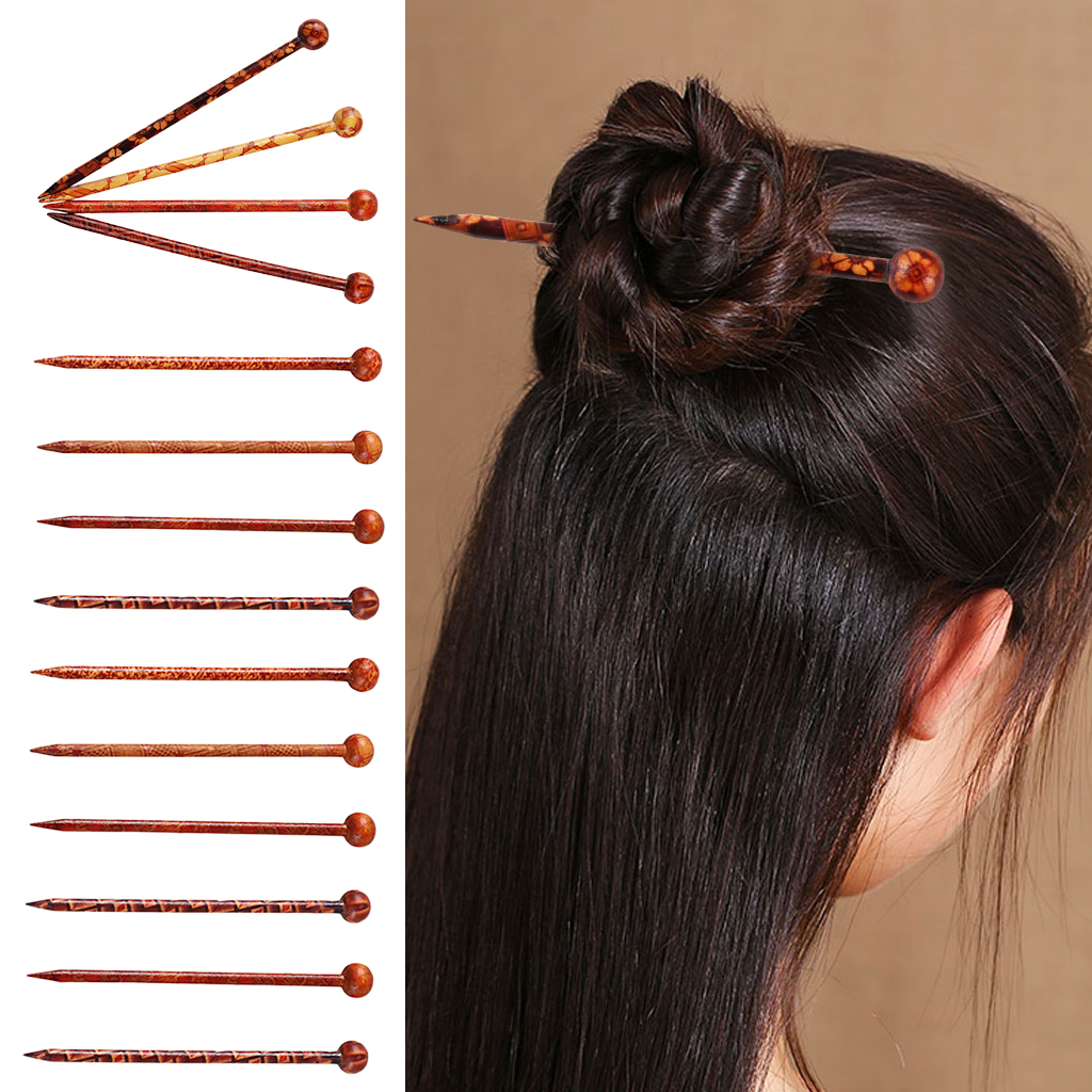 10pc Chinese Traditional Wooden Hairpin Classical Lady Hair Sticks Shawl Pin 