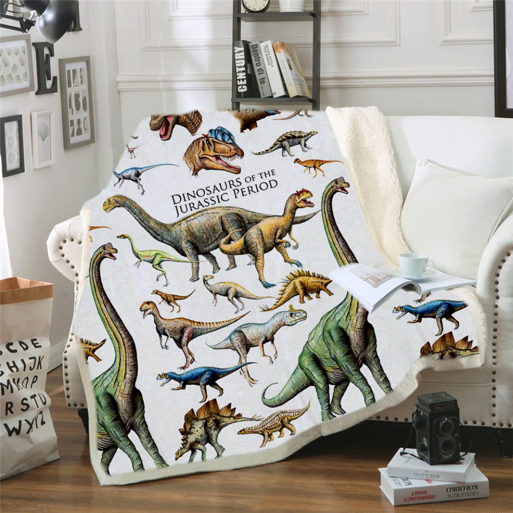 3D Print Dinosaur Sherpa Blanket Sofa Couch Quilt Cover Throw Blanket B05 
