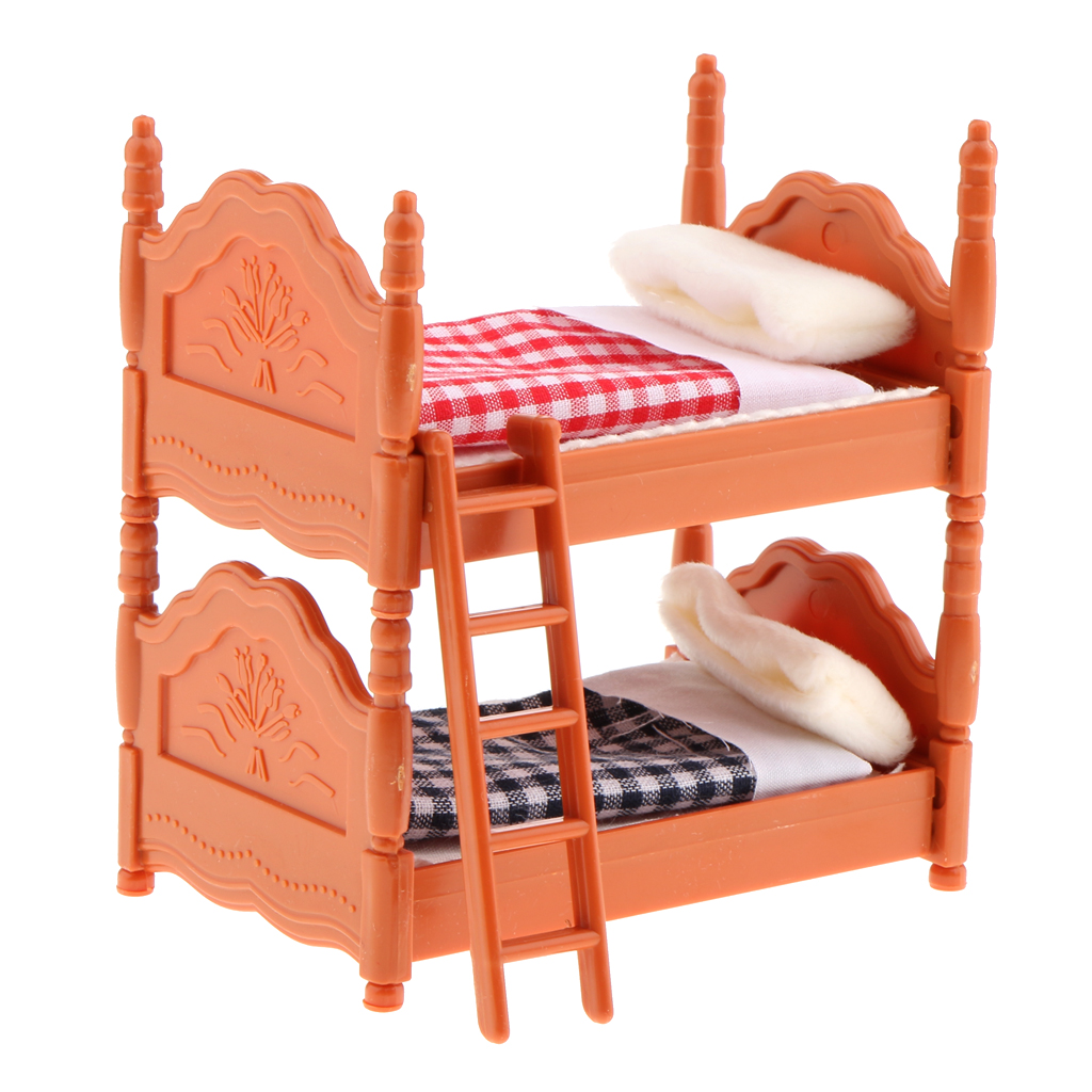 1:12 Miniature Princess Bunk Bed Model Dollhouse Bedroom DIY Kits Purple