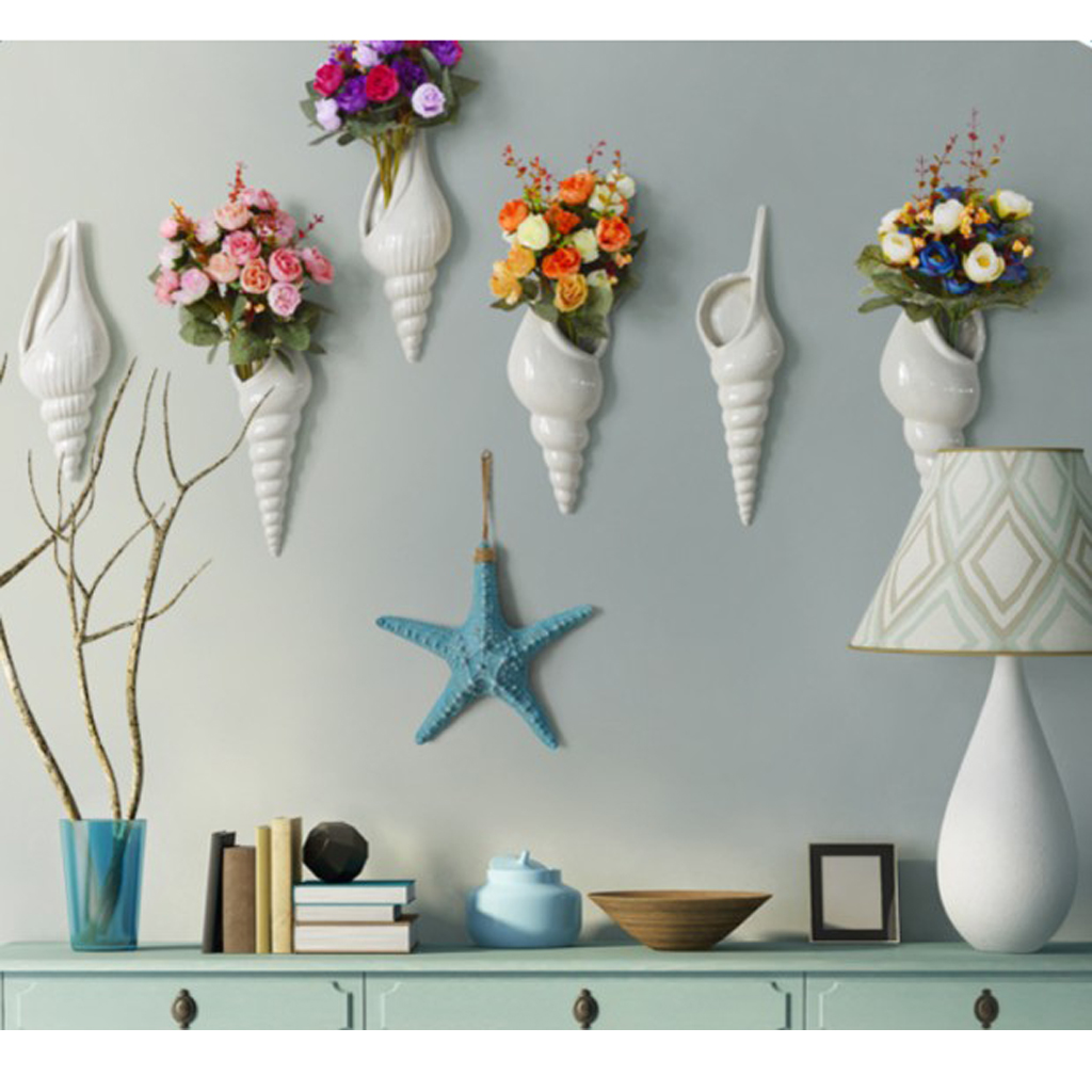 Sea Shell Conch Flower Vase Porcelain Craft Home Wedding Wall Decor Art Ornament 