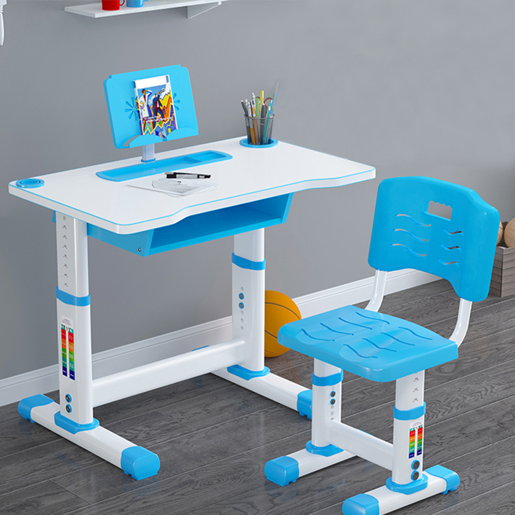 23.6x15.7 Blue SAINGACE New Children Desk and Chair Set,Height Adjustable Children Study Desk,Sturdy Anti-Reflective Tabletop with Drawer Bookstand for School and Home Kids Study Table