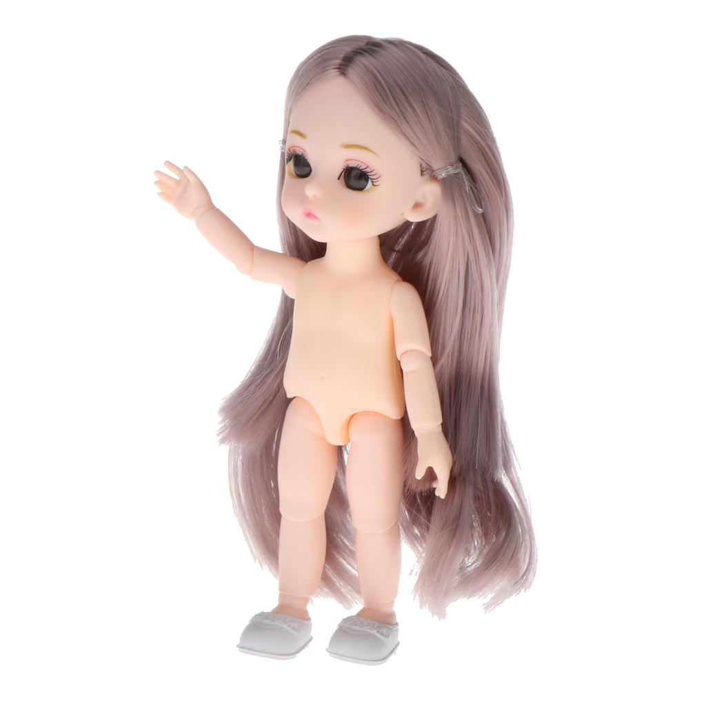 13 Gelenke 1:12 Scale Girl Doll für BJD Doll Body DIY Kit Braunes glattes Haar 