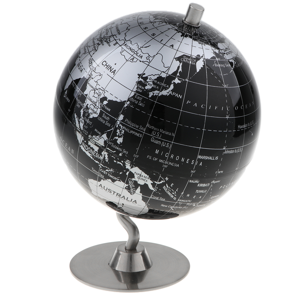 Dark Brown Alloy Rotating Globe Table Decor World Map Geography Toy Gift 