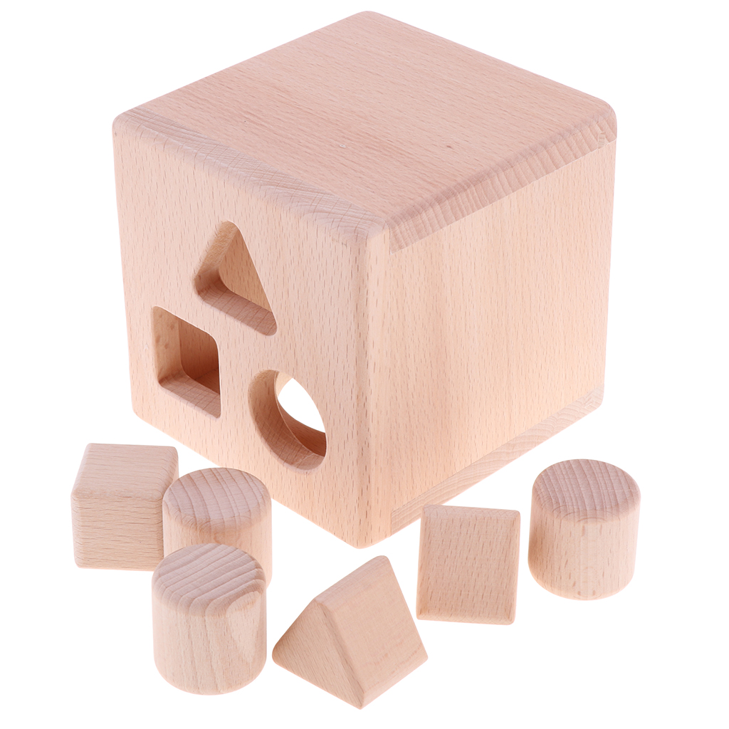 Kids Wooden Shape Sorter Cube Educational Montessori Toys Gift Toddler Baby Stacking & Matching Game Gifts