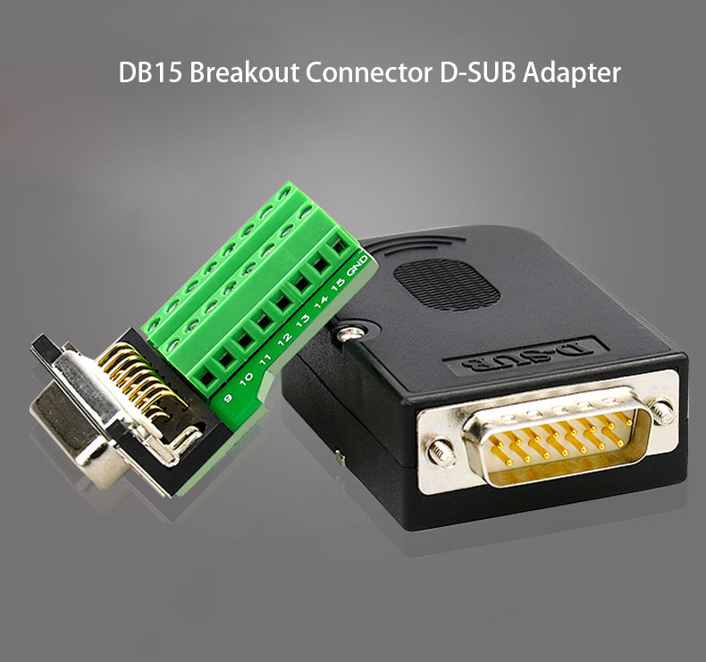 DB15Female D-SUB 2 Row 15-Pin Plug Breakout Terminal Solderless Connector Scr Fs 