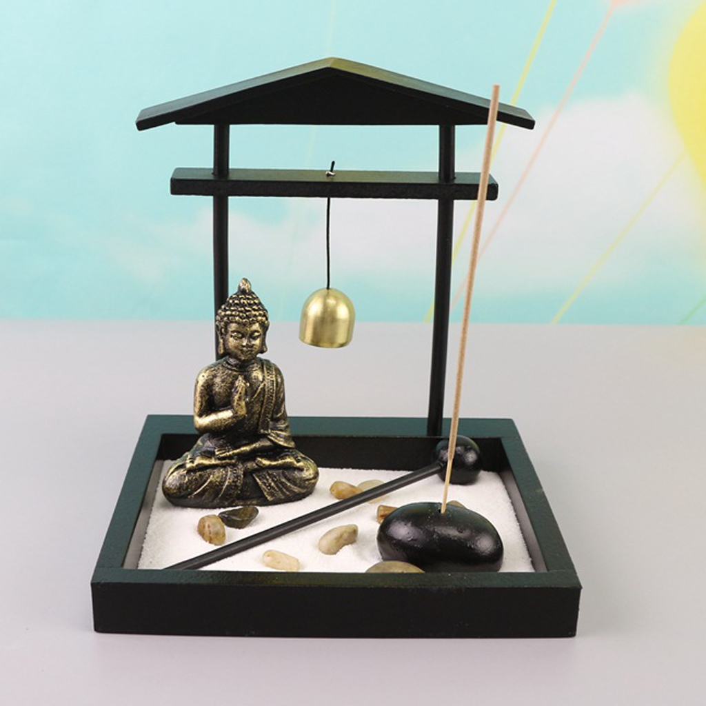 Mini Meditation Zen Garden Buddha Rock Sand Incense Base Set Decor Gift
