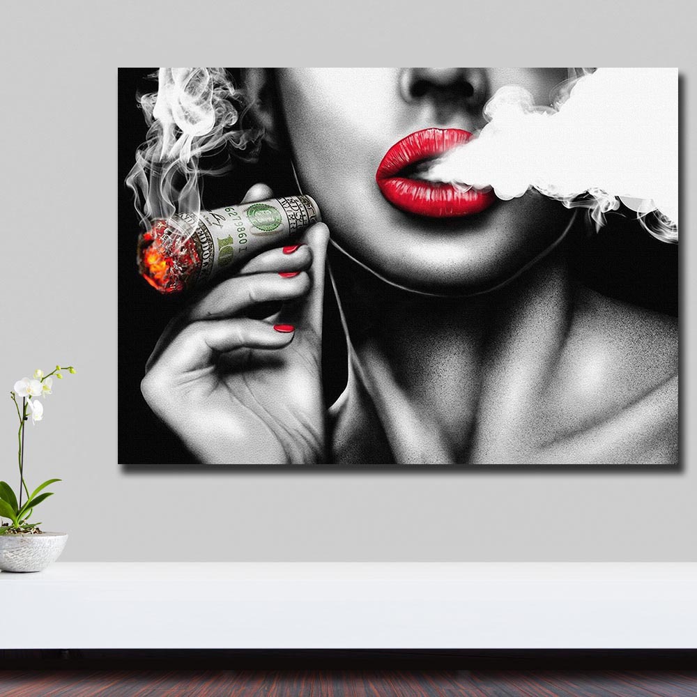 Modern Pop Sexy Girl Smoking A Cigar Oil Painting on Canvas Posters and