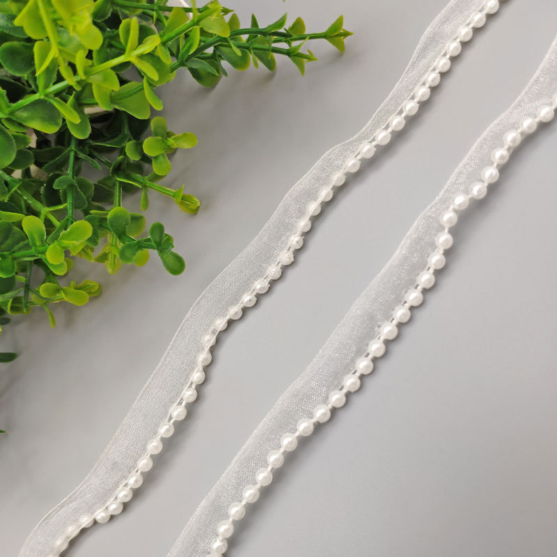 Description Picture 6 of item5Meters/Lot 1.2cm Chiffon Lace Ribbon with Fake Pearl DIY Apparel Sewing & Fabric Beaded White Lace Trimming Garment Tape