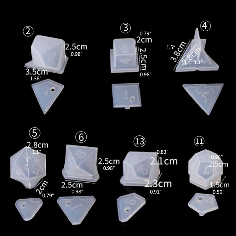 7Pcs/Set Epoxi De Silicona Molde Para Moldes Triángulo Cuadrado Filete De Dados Juego Digital 