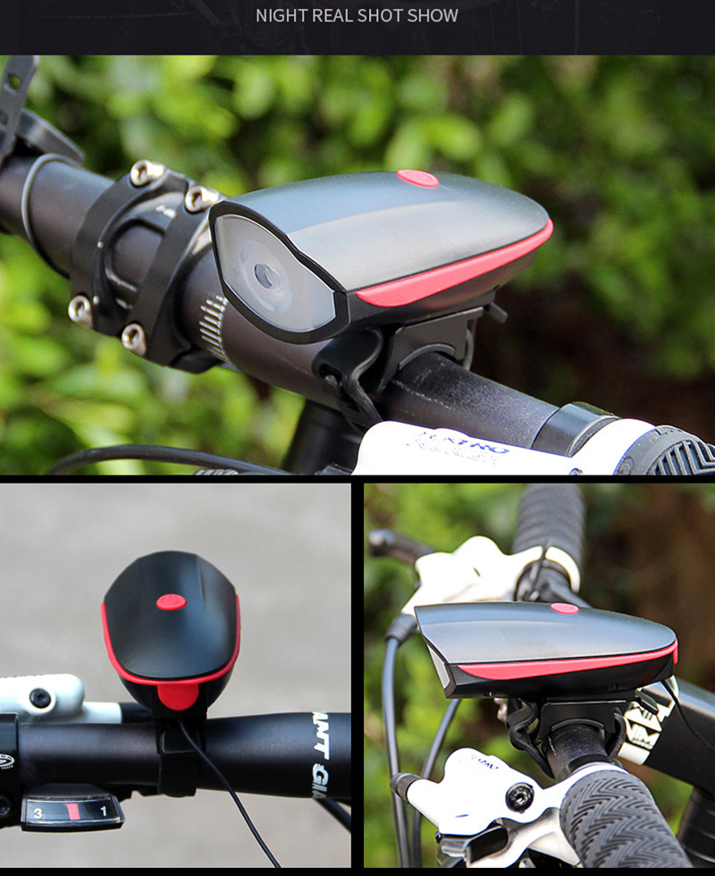 Bicycle Headlight With Bell USB Rechargeable Bike Lights Horn Mountain
