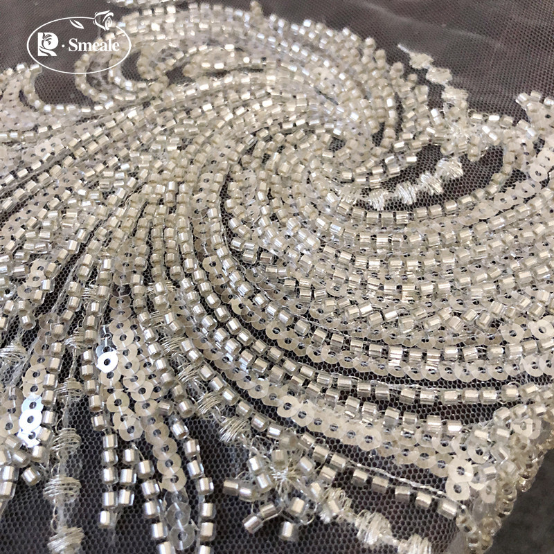 Description Picture 4 of itemSilver Beaded Sequin Dress Fabric, Bridal Dress Decorative, Sewing Accessories, RS2973