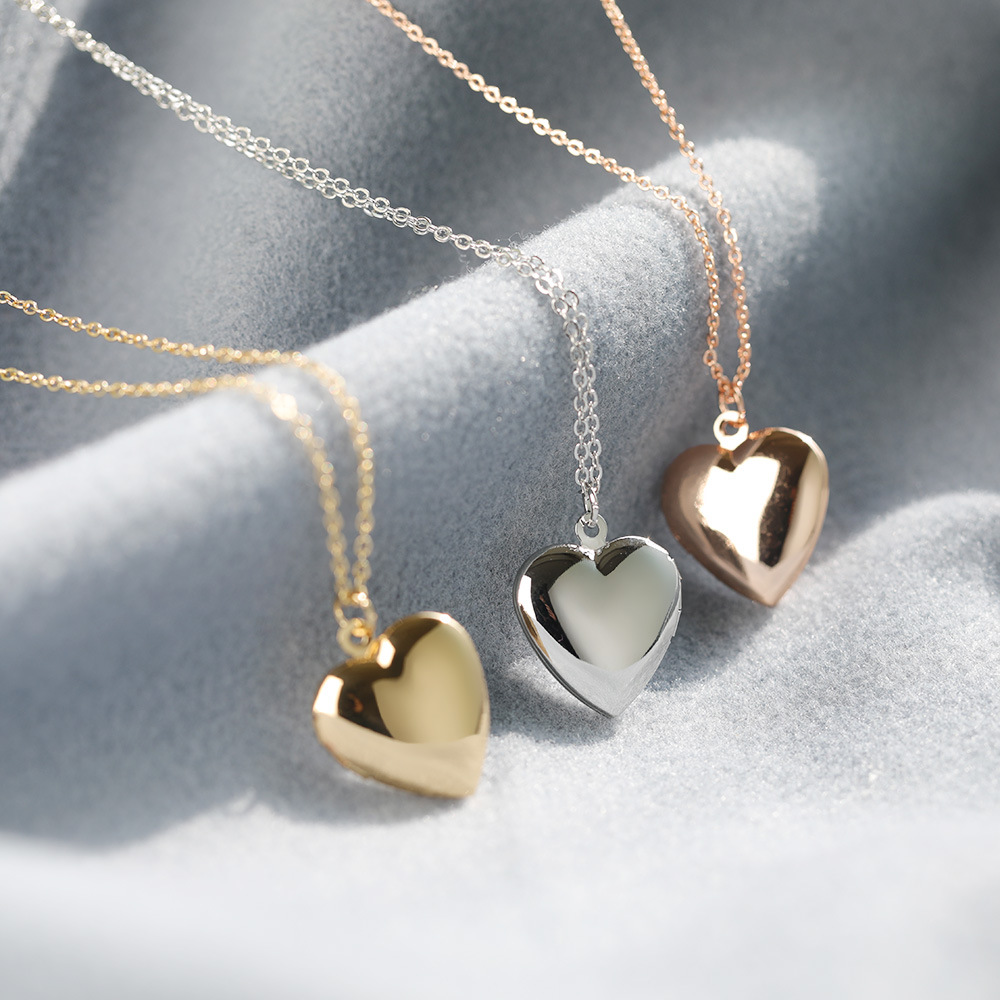 Silver Plated Heart Shape Open Locket for Photo Pendant Necklace N287 