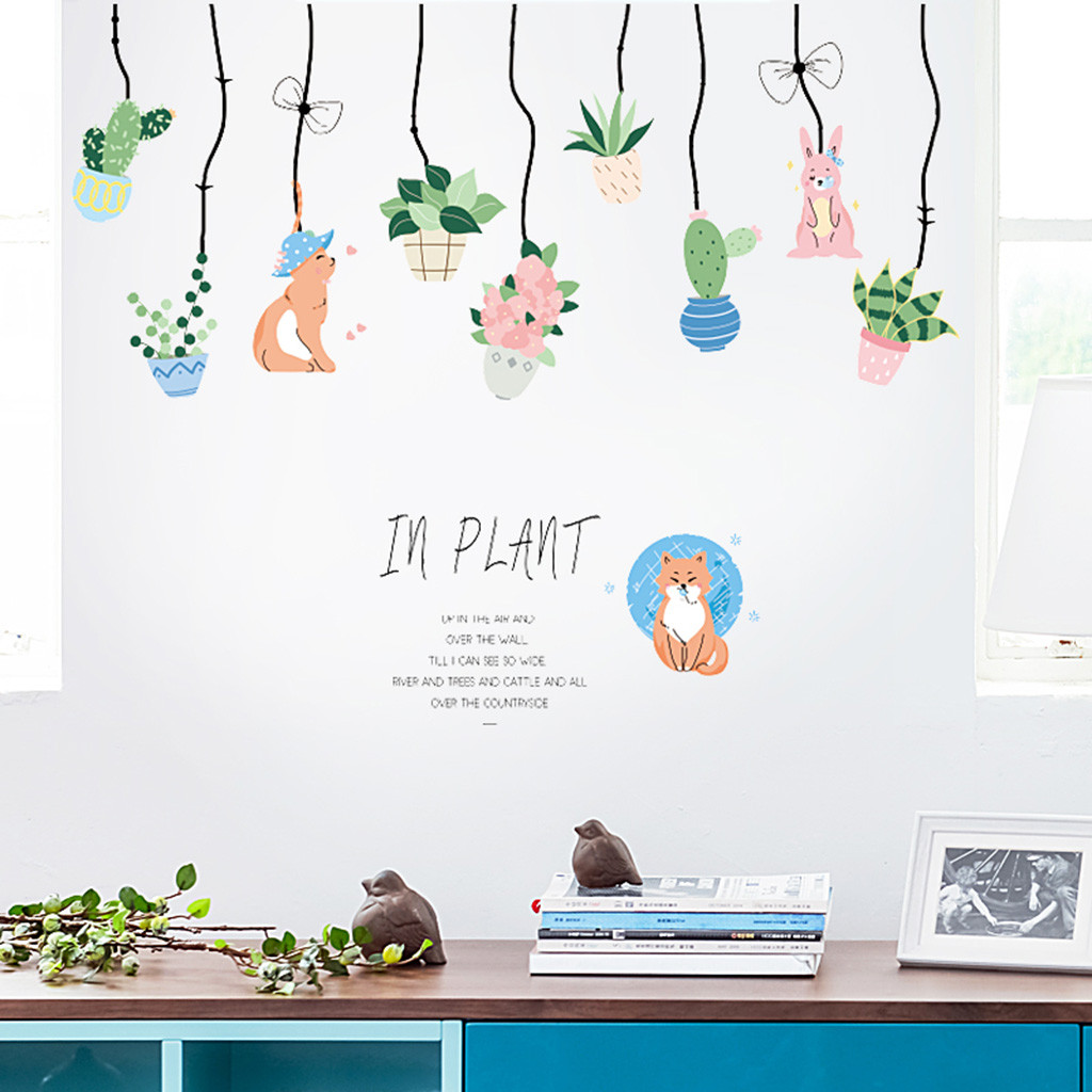 cartoon potted animal wall sticker children room