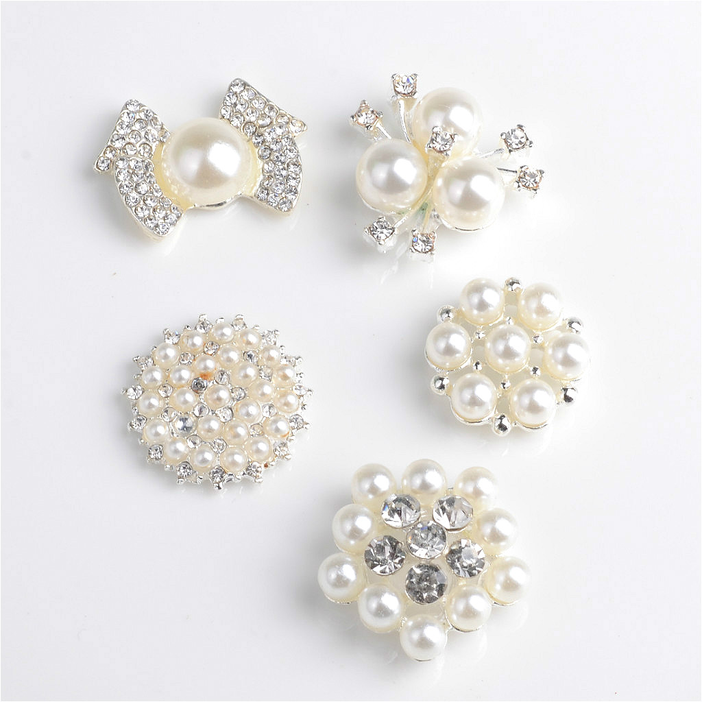 5pcs Flatback Rhinestone Pearl Embellishment DIY Diamante Bow Wedding Crafts 