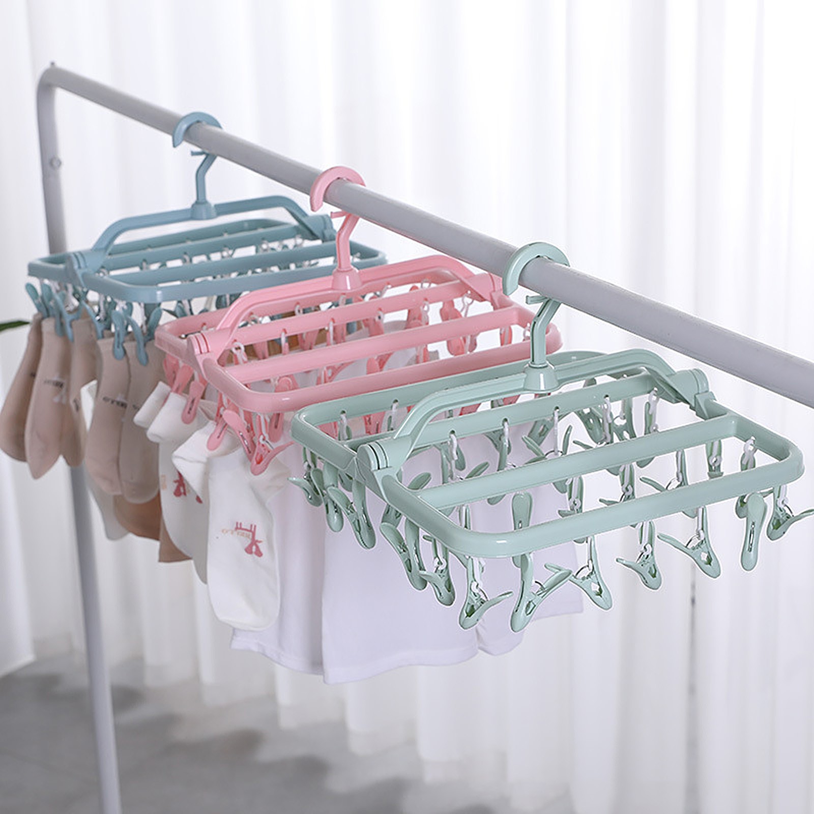 Folding Drying Rack Underwear Sock Clip Hanger Multi function Clothes