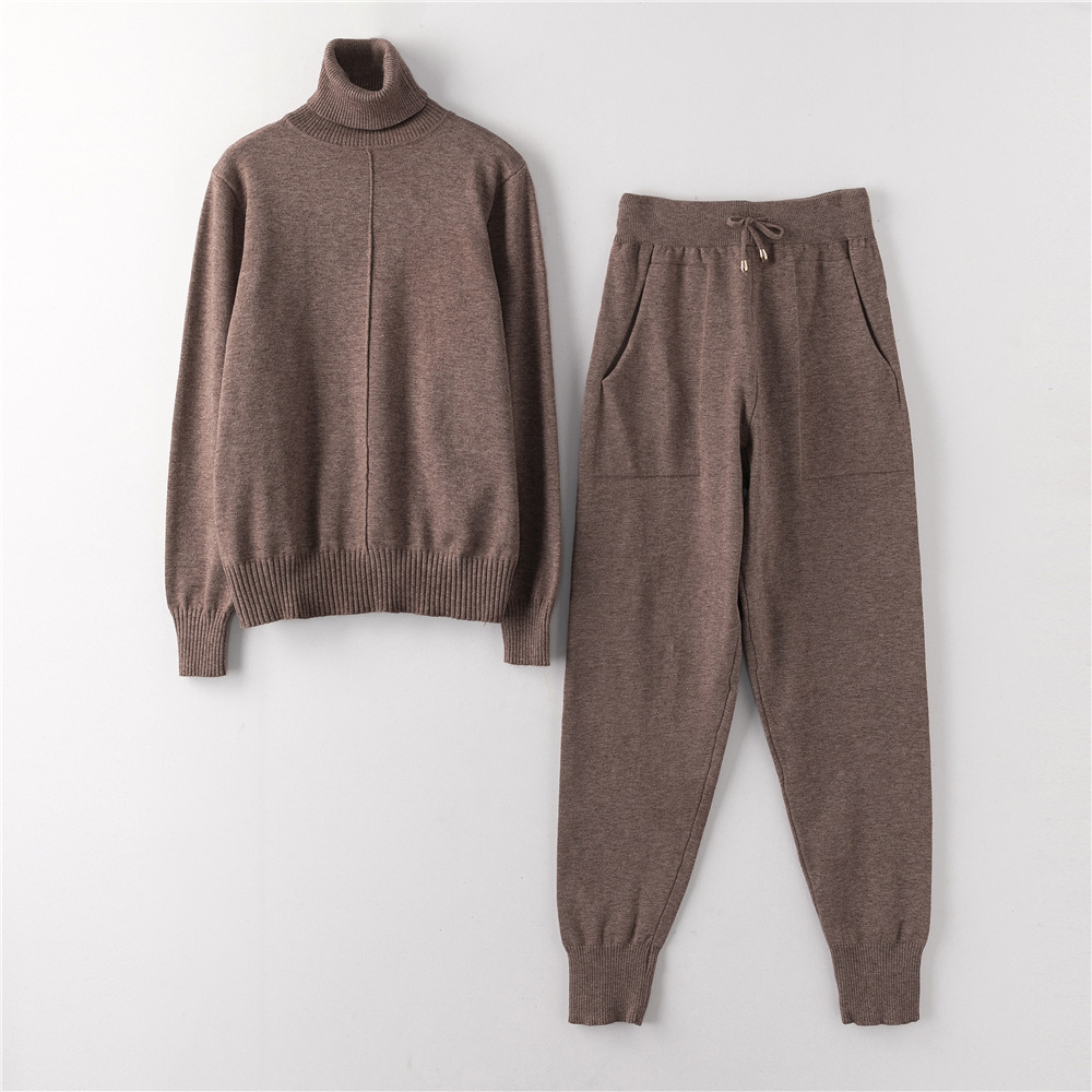 2 piece set women sportswear winter turtleneck sweater pants set