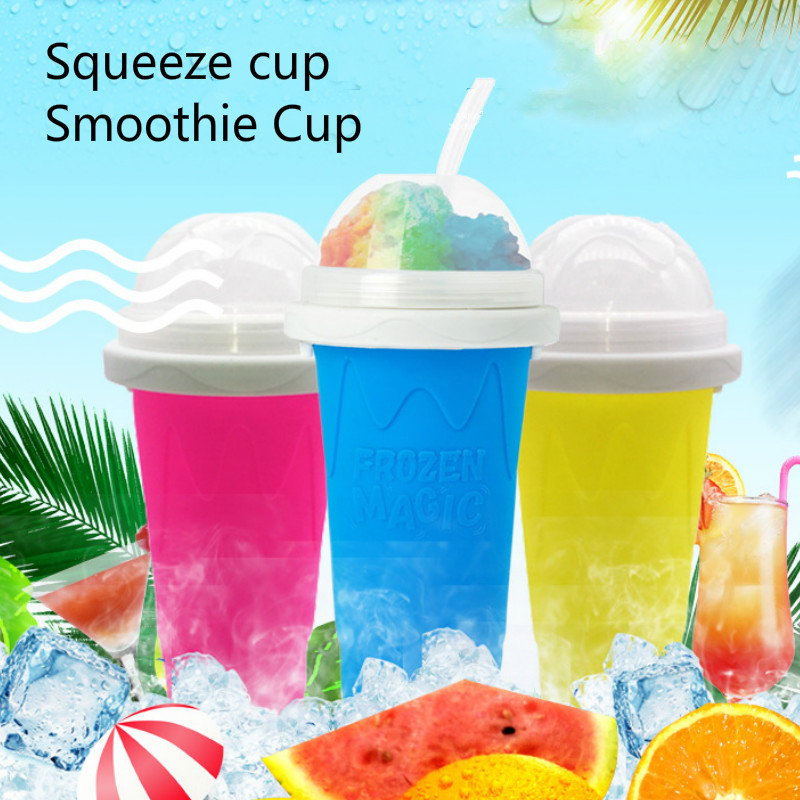 Frozen Magic Slushy Maker Squeeze Cup DIY Homemade Smoothie Cups Freeze Drinks Cup Double Layer Summer Juice Ice Cream Cup for Children Gift Tini Fast Cooling Ice Cream Slushy Maker Blue