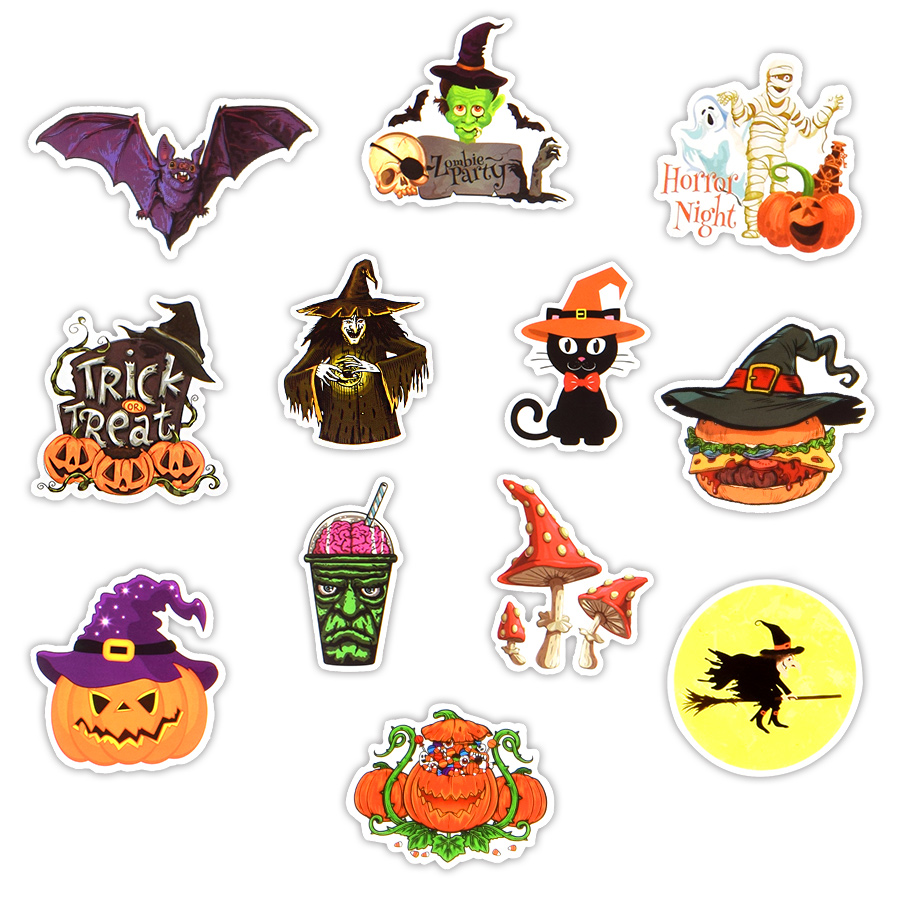 50 PCS Halloween Funny Stickers Gift All Hallow Mas Pumpkin Witch Cute Cool Graf