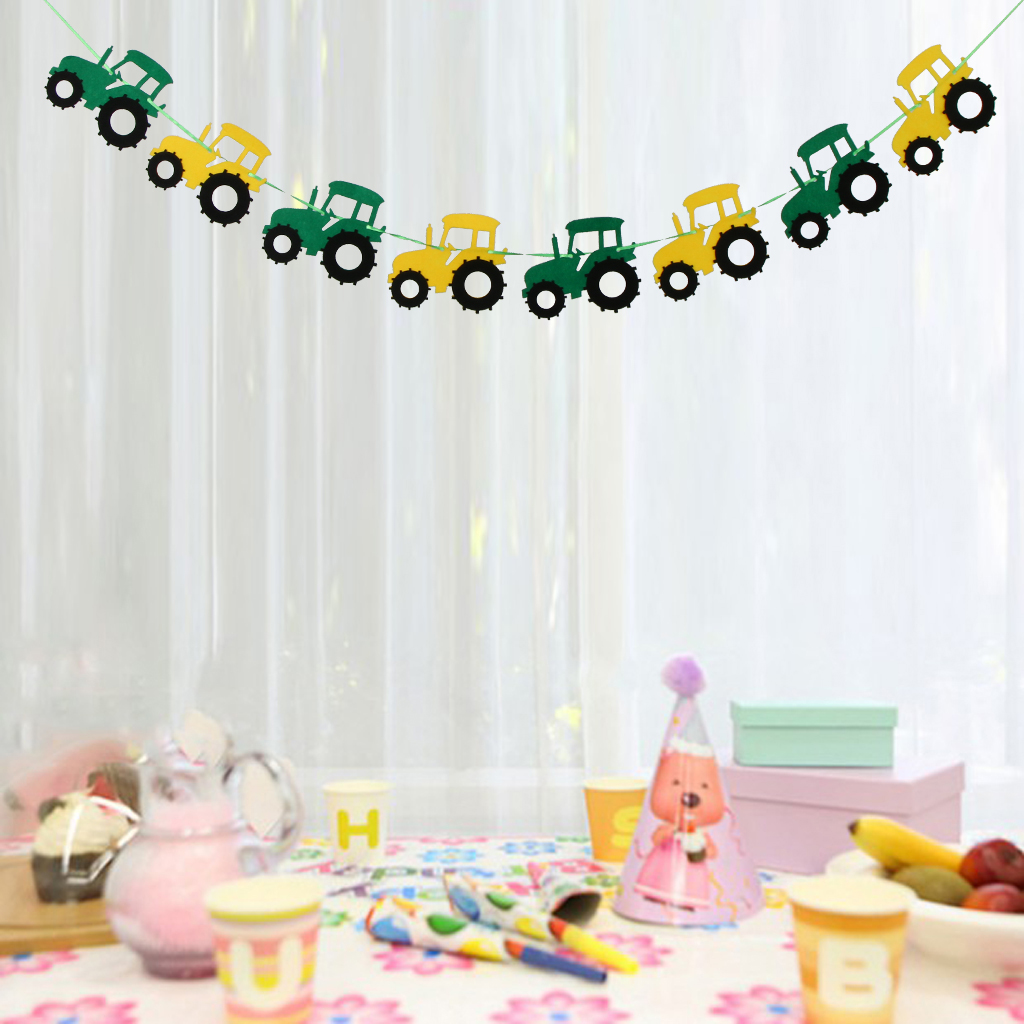 green-tractor happy birthday banner garland construction vehicle party-deco/_T*bp
