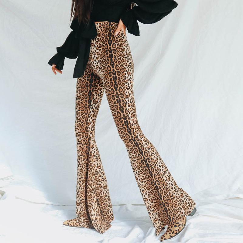 Kalinyer Women Loose Long Pants Ladies Fashion Leopard Snaks Printed Pants High Waist Elastic Waist Full Length Pants