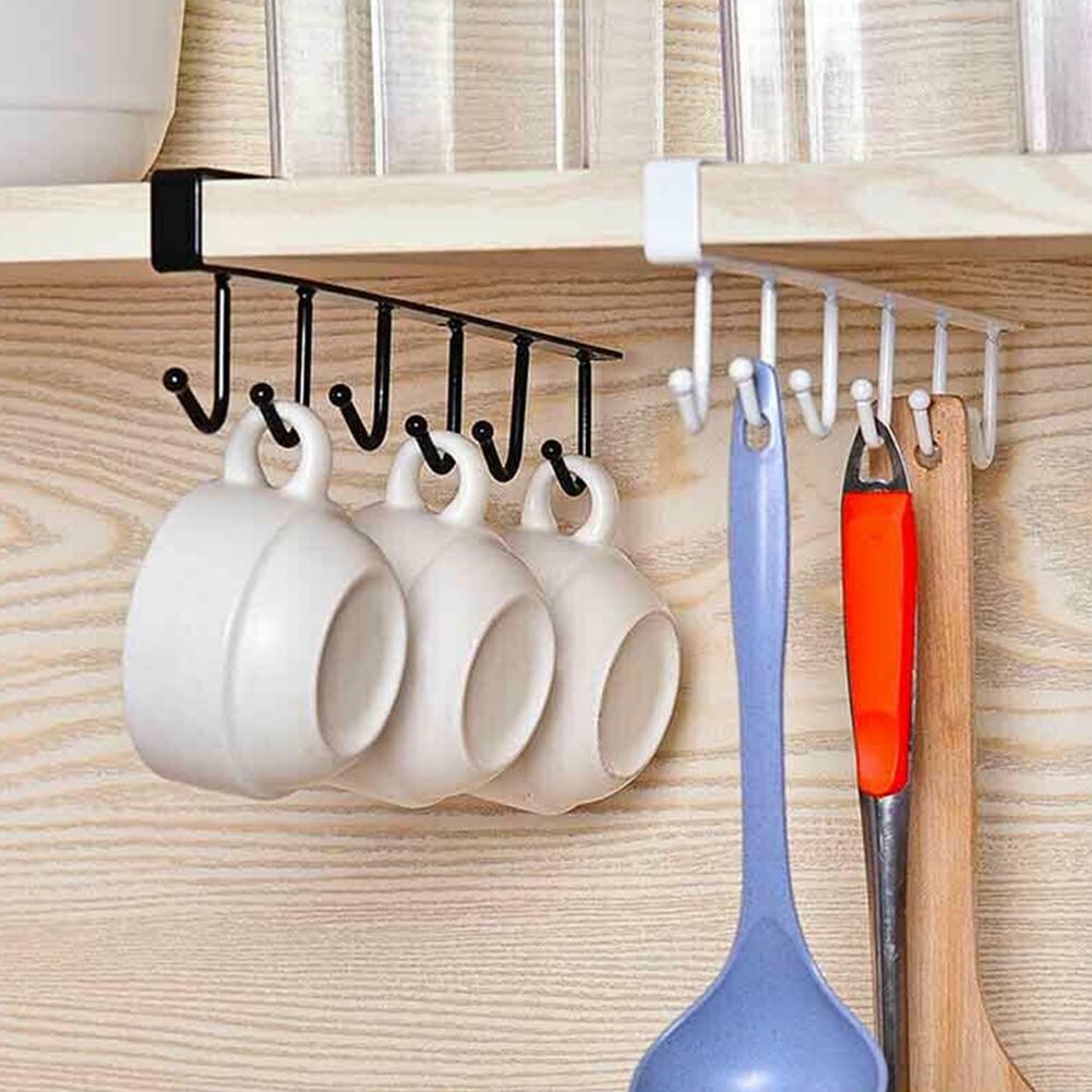 Soporte para Vasos Organizador de Acero para Utensilios de Cocina con 6 Ganchos QILICZ Color Blanco