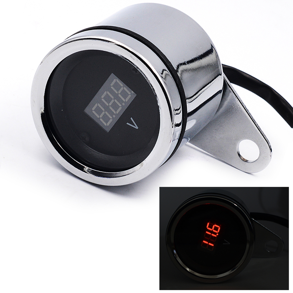 Vintage Voltmeter Voltage Gauge Meter for 12V Motorcycle ATVs Chrome
