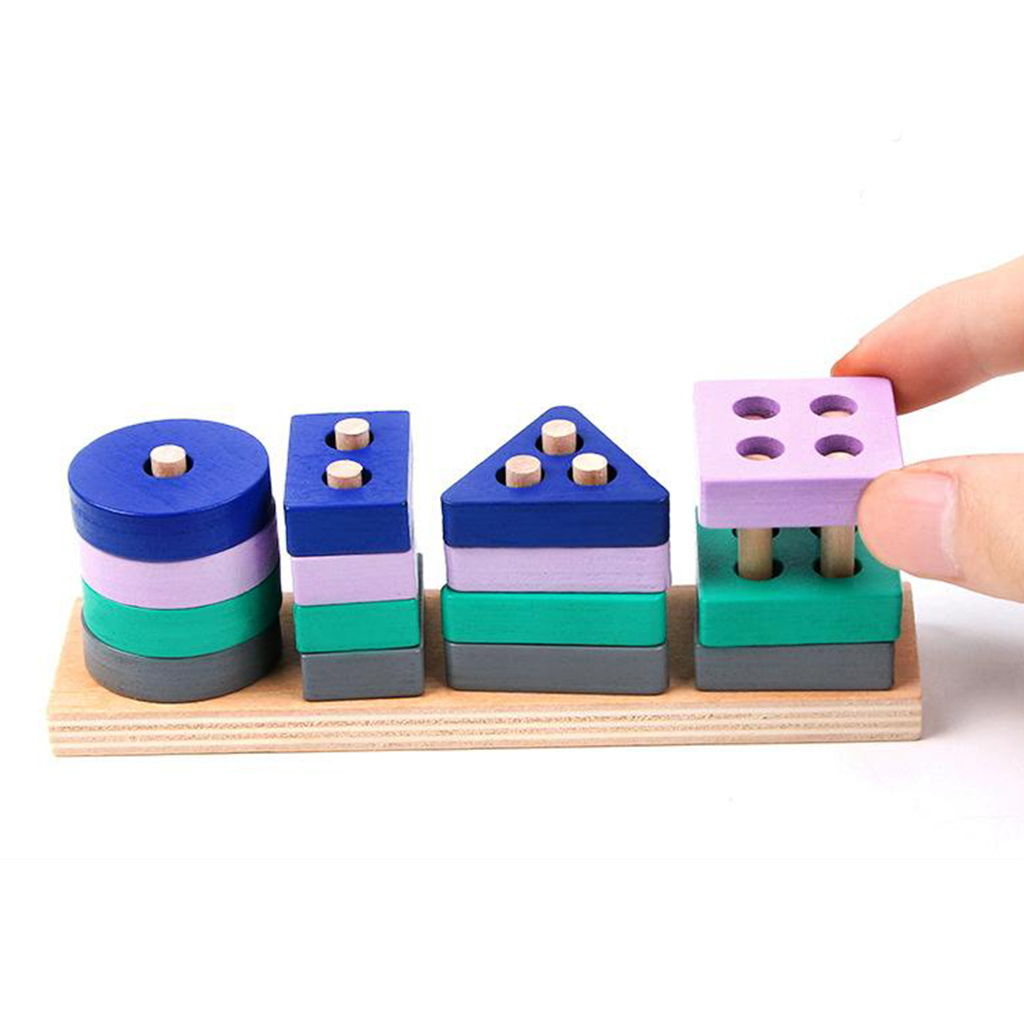 16pcs Wooden Geometric Shapes Stacking Shape Sorter Sorting Toy Stacking Game 