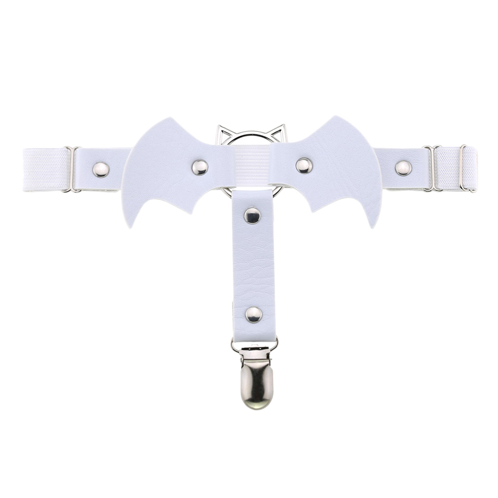 kowaku Gothic Bat Wing Leather Garters Belt Adjustable Suspender with Metal Clip