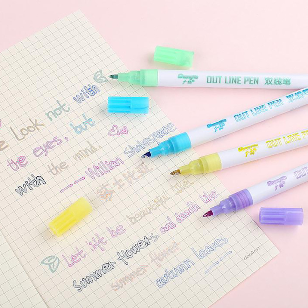 marker pen 8 colors mark pen cute double line contour office