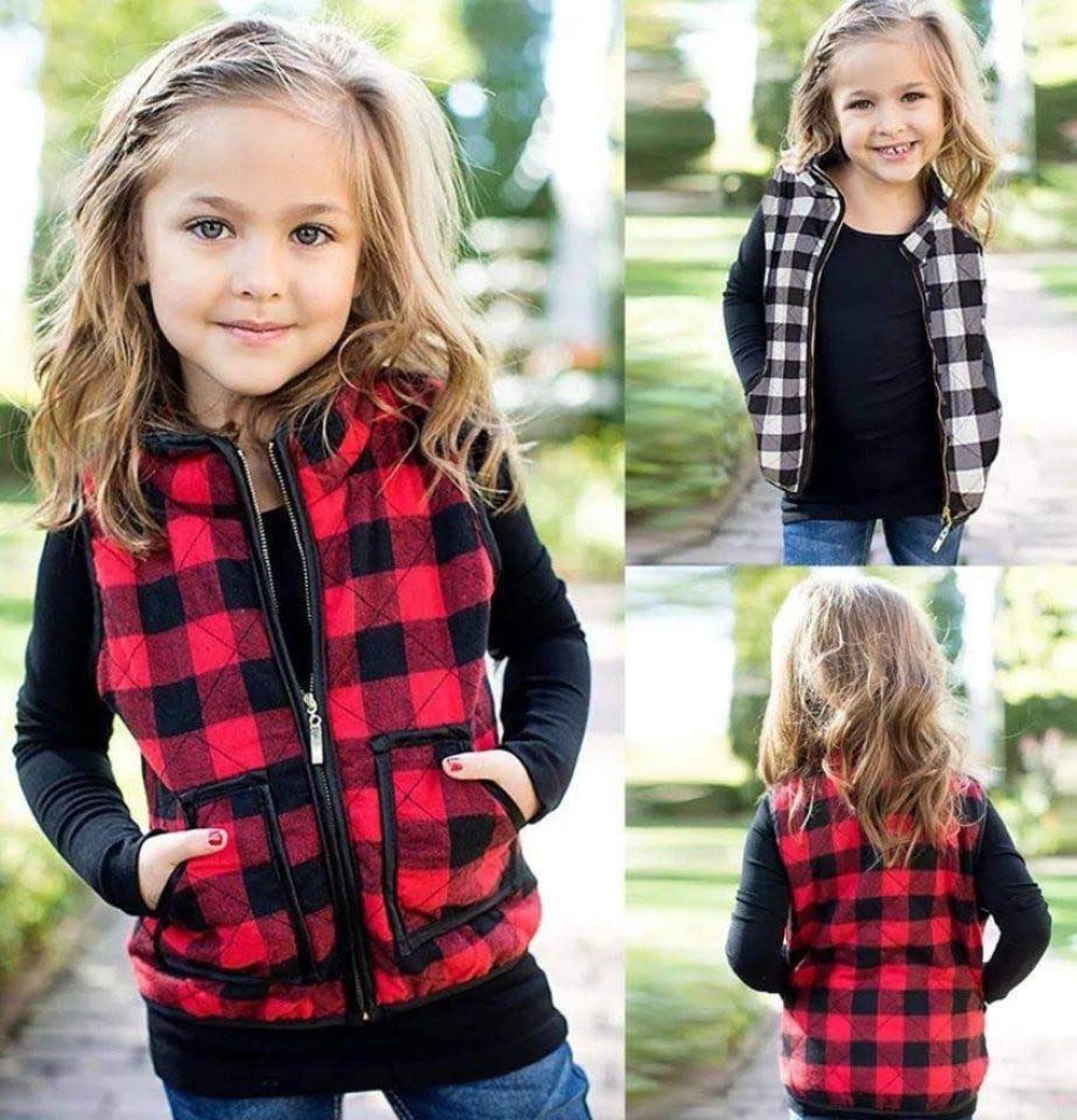Toddler Kids Baby Boy Girl Plaid Warm Sleeveless Zipper Jacket Coat Outwear Vest Outfits Clothes Fall Winter
