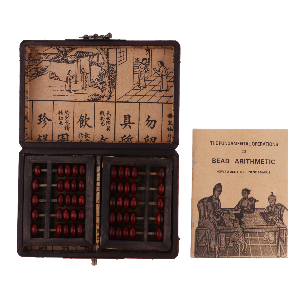 2x Abacus Wood Vintage with Case Box 5 Digits 25 Beads for Arithmetic Learn 