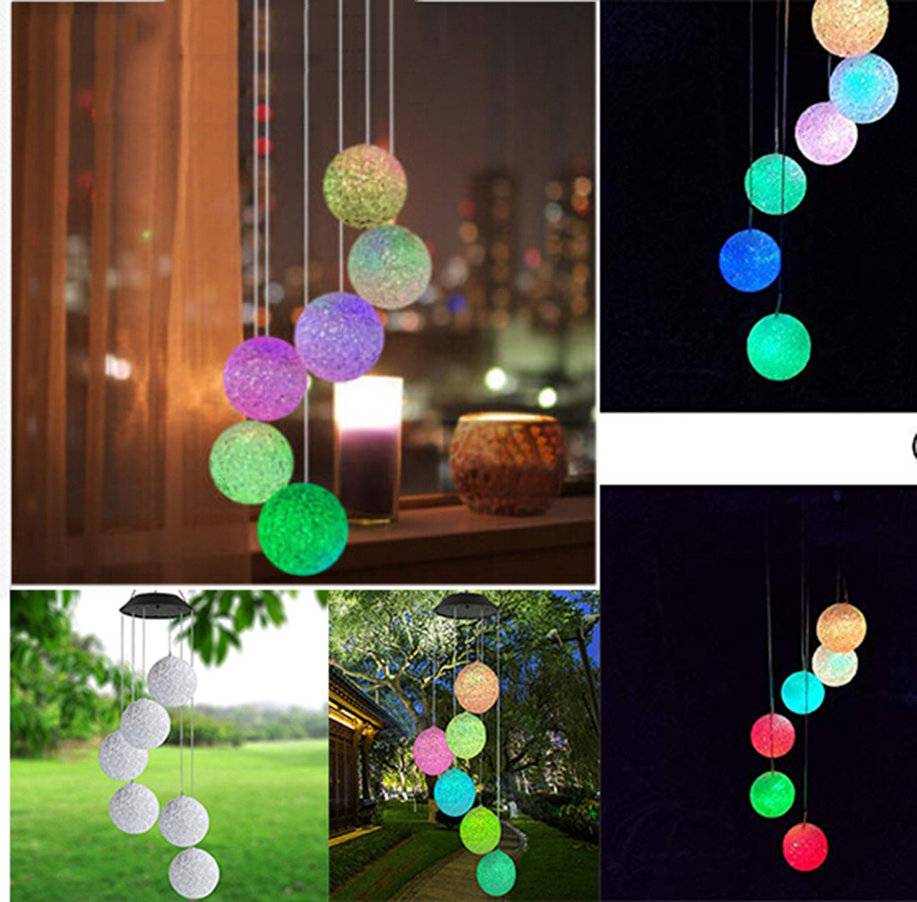 Gerhannery LED Solar Wind Chime Light Spiral Spinner Color Changing Garden Lamp 