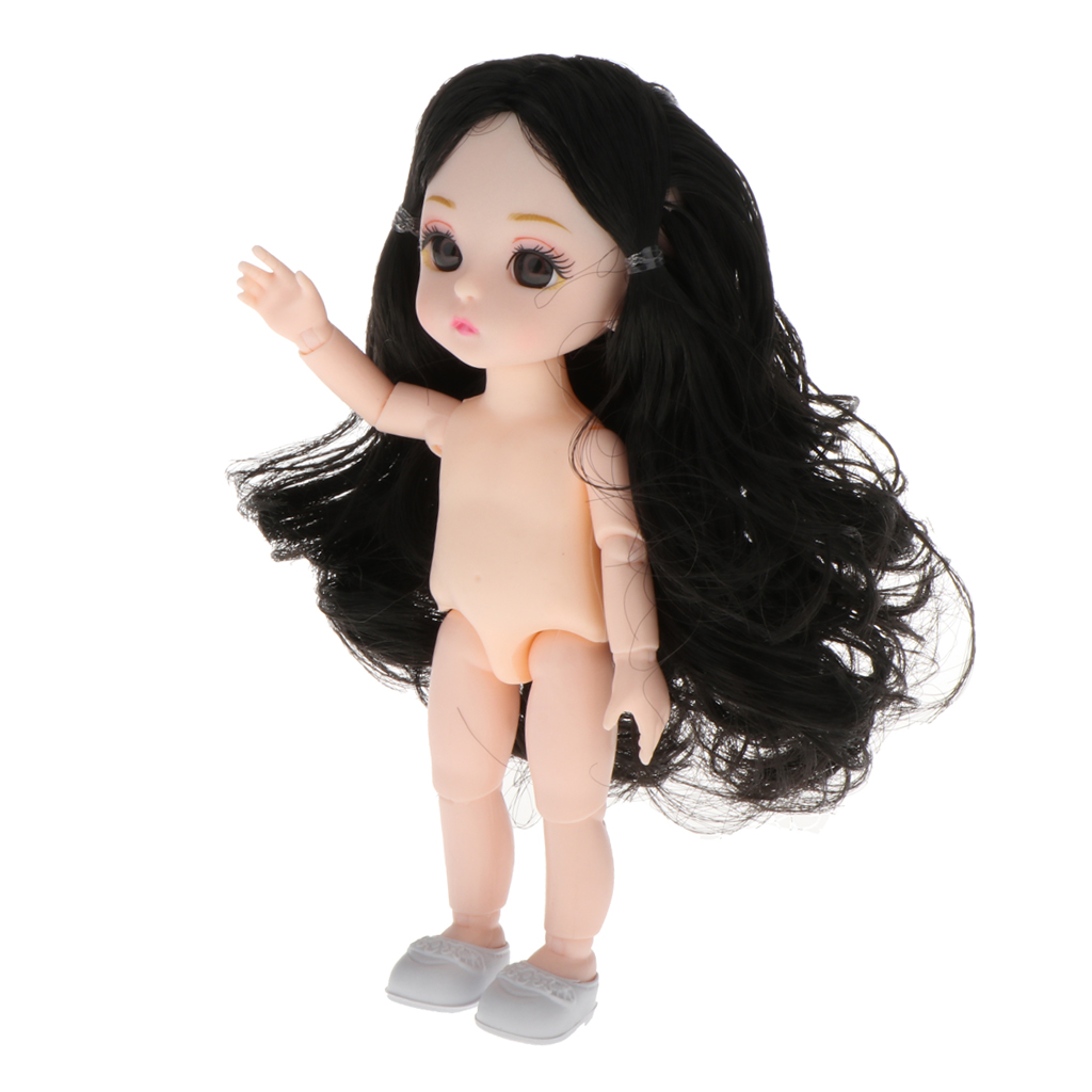 13 Gelenke 1:12 Scale Girl Doll für BJD Doll Body DIY Kit Braunes glattes Haar 