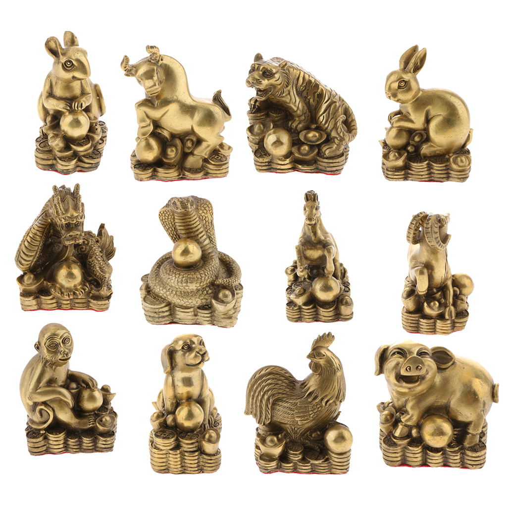 Lucky Money Brass Chinese Zodiac Animal Coin Sculpture Feng Shui Rat Statue 