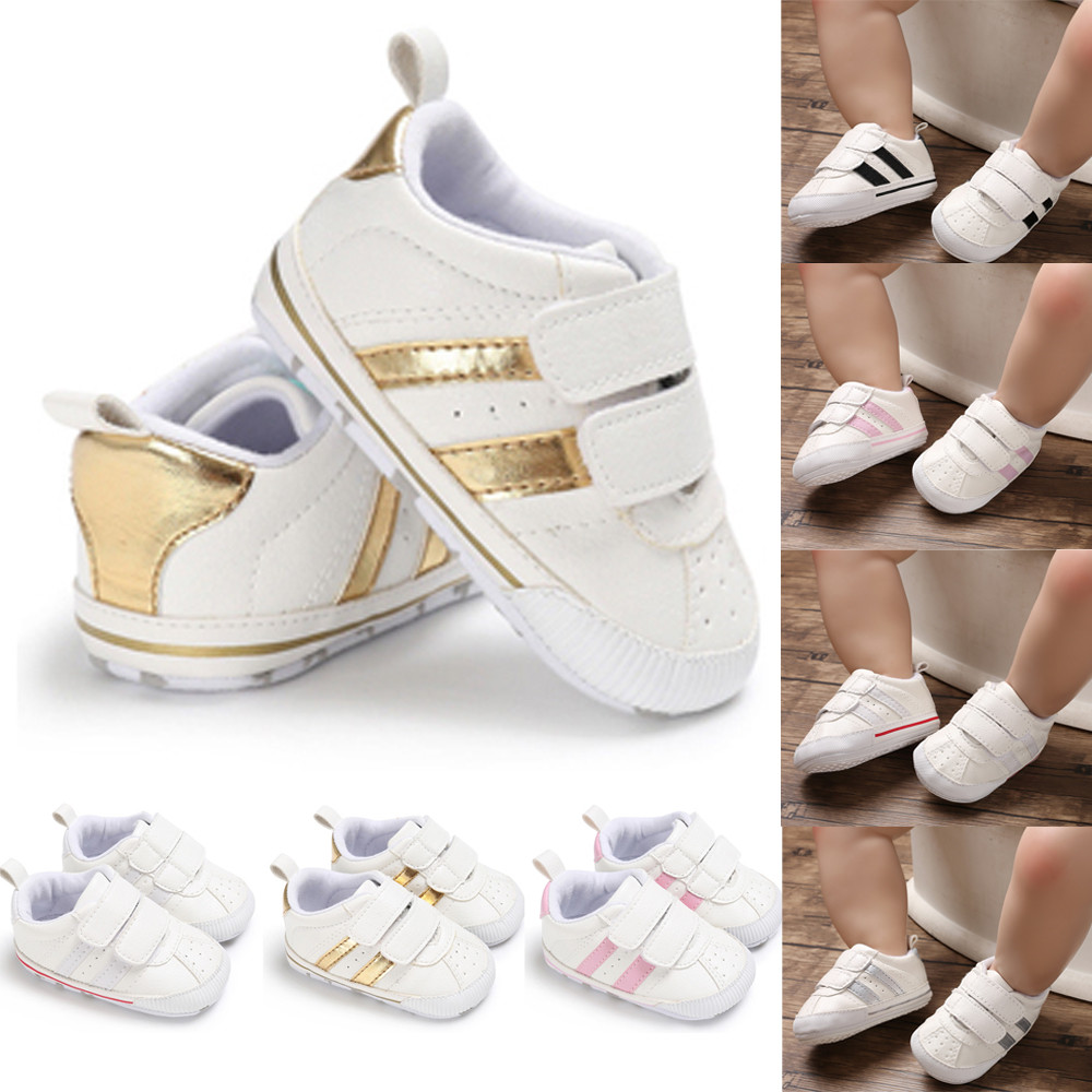 Baby Boy Girl Pram Shoes Kids White Shoes Pre Walker Trainers Size 3 6 9 12 18 M 