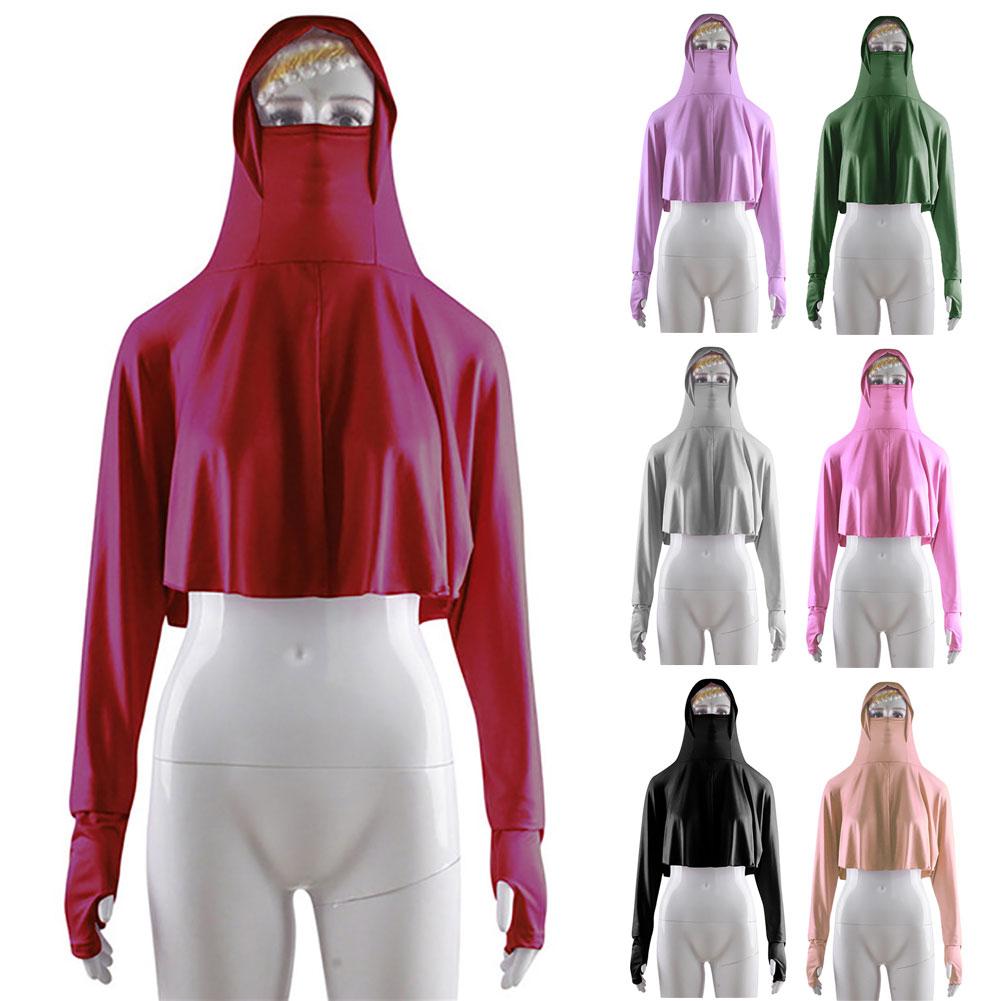 Women Face Veil Cropped Tops Muslim Long Sleeve Sunscreen Short Niqab