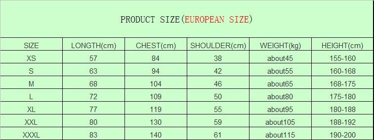 short sleeve t-shirt size chart 2