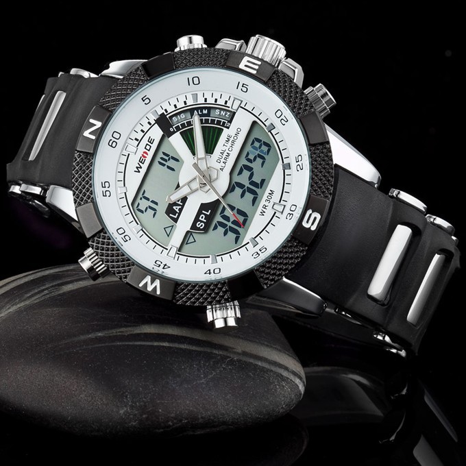 WEIDE Brand Men LED Digital Sports Wristwatches Analog-digital Display Alarm Auto Date Repeater Design 3ATM