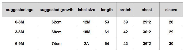 updated size chart on 5.15.2014